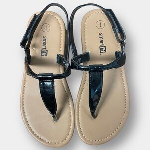 NEW Smart Fit T Strap Sandal Black Faux Patent Leather Girl's Size 1